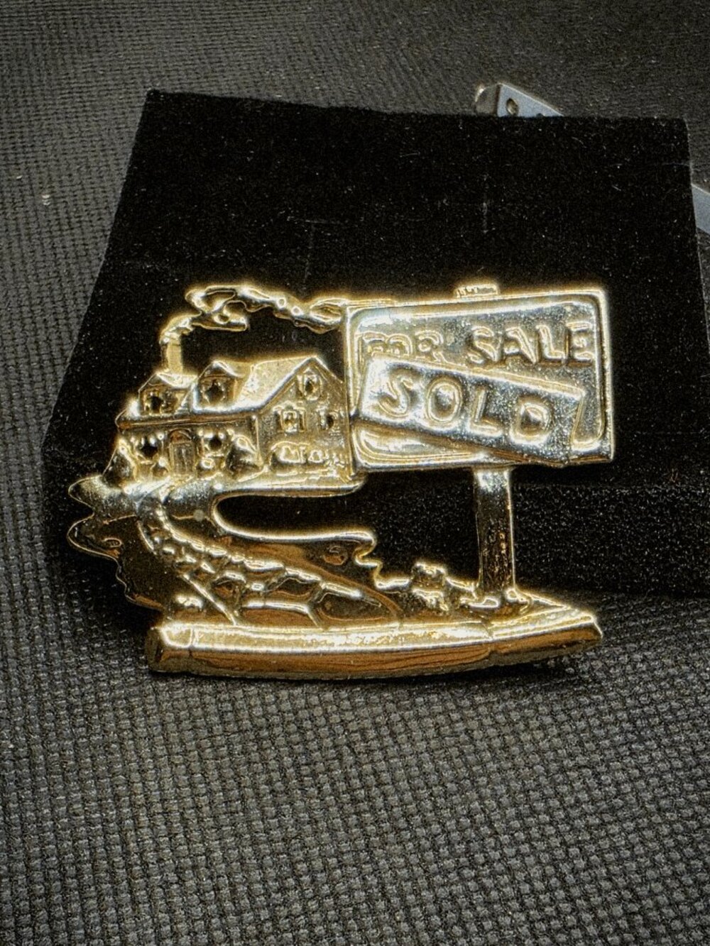 Vintage Signed AJC Gold-Tone Real Estate Realtor House "SOLD" Brooch Pin
